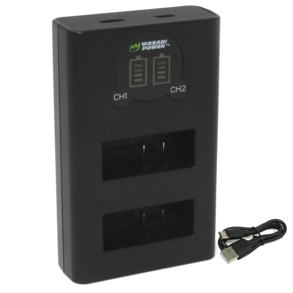 Wasabi Power (2 Pack) 3.85V 1900mAh Rechargeable Battery and Triple Bay Charger with LED Power Indicators, USB Micro and Type-C Ports for GoPro HERO 13 Black Action Camera