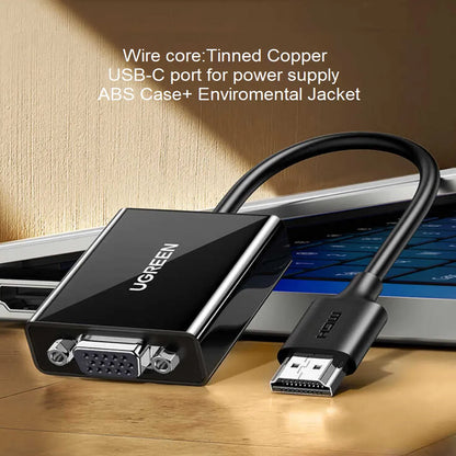 UGREEN 1080p 60Hz HDMI Male to VGA Female Adapter Converter Mirror/Extend Mode for Laptops & Desktop to Monitors, TV's, Projectors | CM611