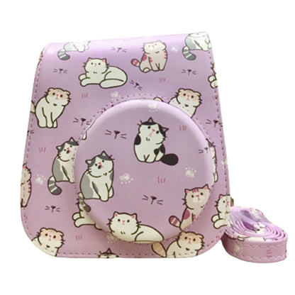 Pikxi BMP11 Fujifilm Instax Mini 11 Camera Leather Case Bag with Adjustable Shoulder Strap (Purple Cute Cat)