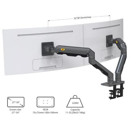 North Bayou NB G35 22-32 inch Full Swivel Dual Gas Strut Arm Monitor Desk Stand with Desktop Pedestal Mount, Universal LCD, LED Flat Screen Smart TV, PC Monitor Mounting Bracket