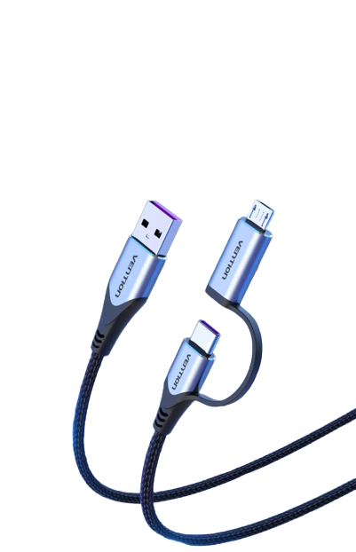 [CLEARANCE] Vention USB 2.0 A Male to 2-in-1 USB-C & Micro-B Male 5A Cable 480Mbps (CQFH) 0.5M