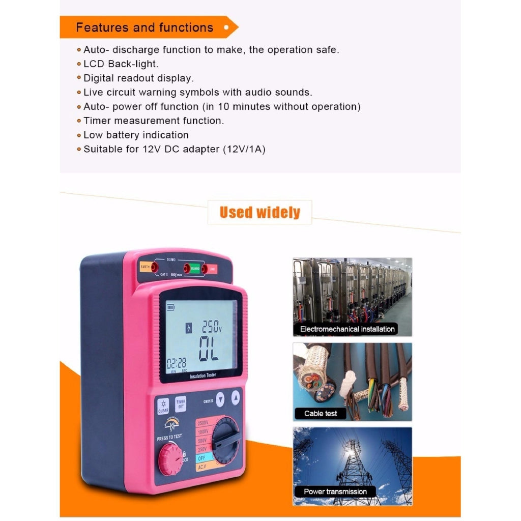 [CLEARANCE] Benetech GM3123 Professional Digital resistance tester 2500V high tension megger AC Voltage Insulation Accuracy +/-5%rdg/dgt