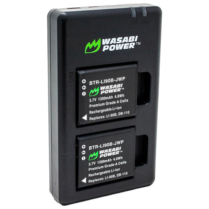 Wasabi Power (2-Pack) Olympus LI-90B LI-92B LI90B LI92B Battery and Dual Charger with USB-A to USB Type C Charging Cable for Olympus XZ-2 iHS SH-60 SH-50 iHS SH-1 Tough TG-7 TG-6 TG-5 TG-4 TG-3 Digital Camera