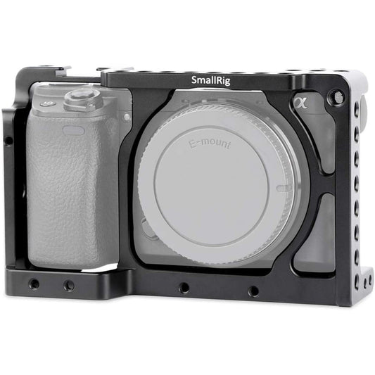 SmallRg Formfitting Aluminum Alloy Camera Cage for Sony A6000 / A6300 / A6500 / Nex-7 Mirrorless Cameras with Multiple 1/4"-20 Accessory Threads, Rubber Padding and Integrated Shoe Mount | 1661