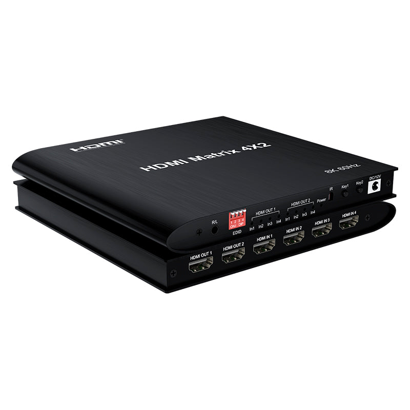 ArgoX HDMX02 4x2 HDMI Matrix Video Switch Splitter with 8K 60Hz Ultra HD, Remote Control, EDID Button, Supports 3D, HDR, 3.5mm Jack Audio for Mainframe, Laptop, Gaming, Monitor, TV, Projector | JG Superstore