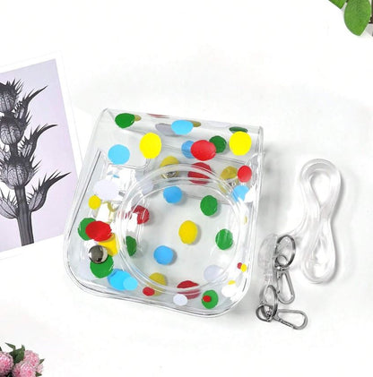 [CLEARANCE] Pikxi Cute Clear Transparent Case with Sling Type Bag Strap FUJIFILM Instax Mini 12 Instant Film Camera - Iridescent Daisy