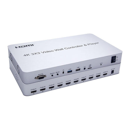 ArgoX 4K 3x3 Video Wall Controller & Player HDMI Input with 9 HDMI Outputs, Multiple Splicing Methods, Supports 2-Way USB2.0 Input, 3.5mm Audio Input, SD Card Signal Input, U Disk, and IR Control | HDVW3X3-M
