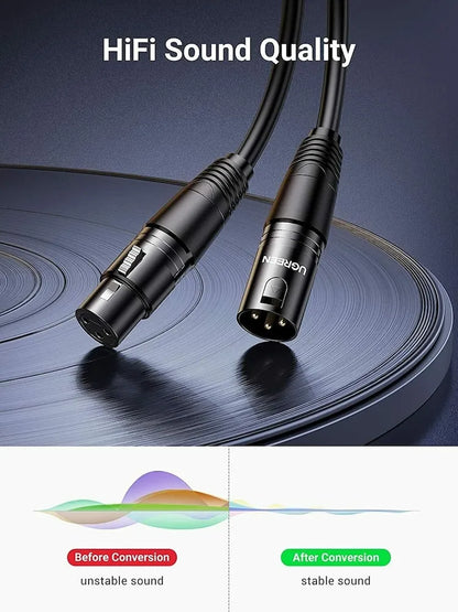 UGREEN XLR Male to Female 3 Pin Microphone Audio Extension Gold-Plated Aluminum Cable AV130 for Karaoke, Sound Card, Powered Speakers, Amplifier, Mixers - Black (1M, 2M, 3M, 5M, 8M,10M)