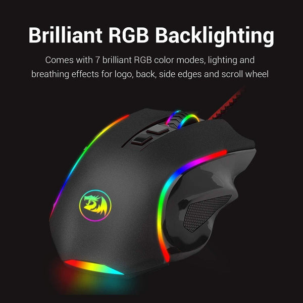 Redragon M607 Griffin RGB Optical USB Wired Gaming Mouse with Up to 7200 DPI, 7 Programmable Buttons, Anti-Skid Tactile Scroll Wheel for Windows 10, 8, 7, Windows Vista, Windows XP, macOS