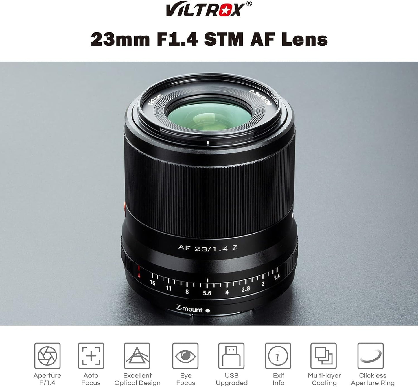 Viltrox 23mm f/1.4 Z-Mount Prime Lens for Nikon Z-Series APS-C Mirrorless Camera with STM Auto Focus, USB Firmware Port & 52mm Filter Size