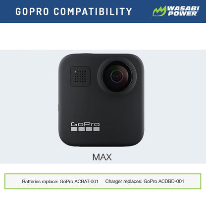 Wasabi Power 3.85V 1440mAh 2 Pack Battery and Dual USB Charger Kit replaces ACBAT-001 ACDBD-001 for GoPro MAX Action Camera | KIT-BB-MAX