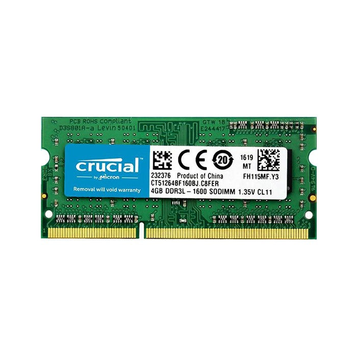 Crucial 4GB Single DDR3L 1600 SODIMM CL11 1.35V Laptop Memory RAM for Notebook Laptop Computers | CT51264BF160B