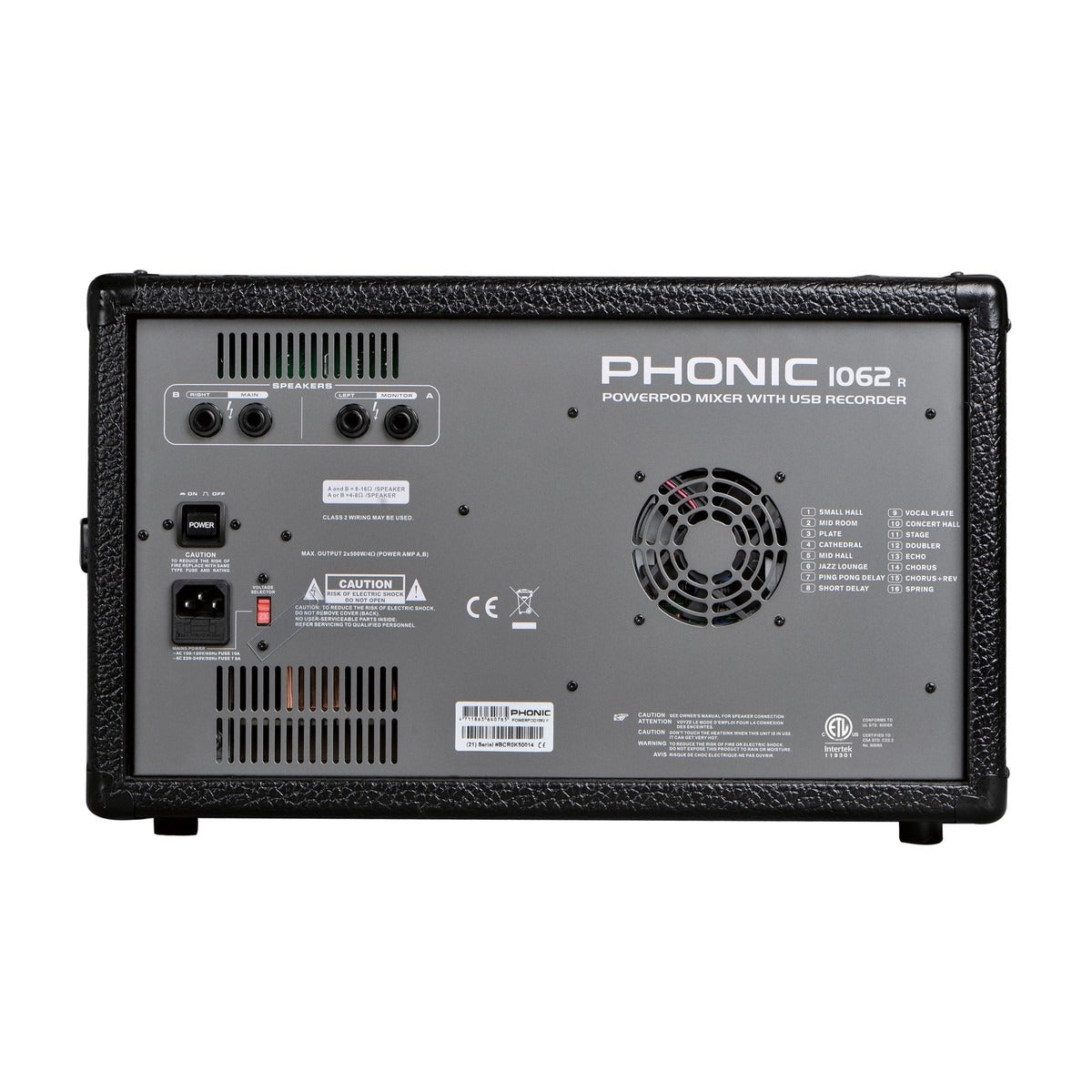 Phonic POWERPOD 1062R 600W 10-Channel Powered Mixer with DFX, USB Recorder, Dual 8-Band Graphic Equalizers, Two Super Hi-Z Inputs, Two Built-in Limiters, and Trim Control for Record Level Matching