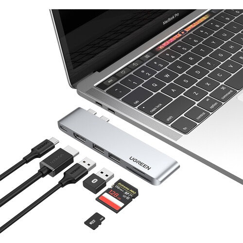 UGREEN 6-in-2 USB C HUB Thunderbolt 3 for MacBook Pro & Air with PD 100W Type C Fast Charging, 40Gbps High-Speed Data Transfer, and 6K Video Output with 4K UHD HDMI, USB 3.0 5Gbps, and SD / TF Memory Card Reader