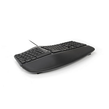 [CLEARANCE] Delux GM901U 107 Keys Wired Ergonomic Split Membrane Keyboard with Built-in Curved Pillowed Wrist Rest, 2 USB Ports, and 12 Multimedia Shortcut Buttons for Windows, macOS, PC, Laptop (Black)