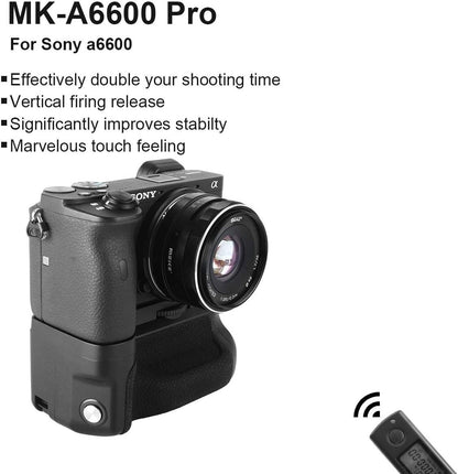 [CLEARANCE] Meike MK-A6600 Pro Battery Grip for Sony A6600 Camera with Remote Control, Battery Pack, Built-in Remote Controller Up to 100m to Control Shooting Vertical-Shooting Function