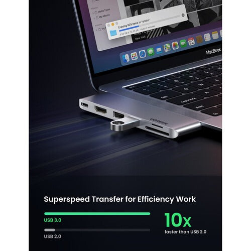 UGREEN 6-in-2 USB C HUB Thunderbolt 3 for MacBook Pro & Air with PD 100W Type C Fast Charging, 40Gbps High-Speed Data Transfer, and 6K Video Output with 4K UHD HDMI, USB 3.0 5Gbps, and SD / TF Memory Card Reader