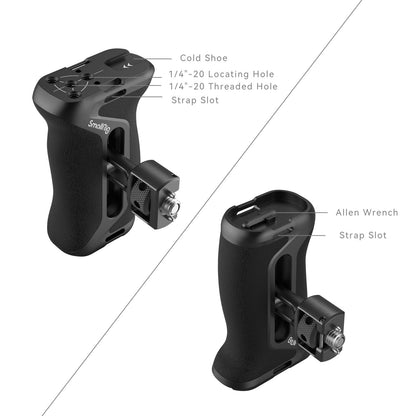 SmallRig Right-or-Left Side Handle Grip for Camera Cage with ARRI 3/8"-16 & 1/4"-20 Locating Screws, 15kg Payload Capcity, Cold Shoe Mounts, Wrist Strap Slot, 1.4" Vertical Adjustment | 4346