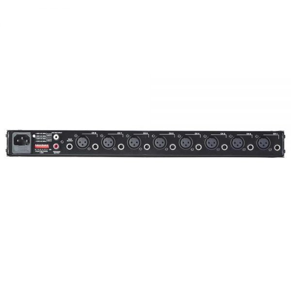 Phonic PM-801 Single Rack Unit 8-MIC/Line Channel Mixer with Tone Control, 62 db Gain Ultra Low Noise Pre-amps, +48 DC Phantom Power, Pre-fader Out and AUX Bus