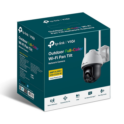 TP-Link VIGI C540-W 4MP Outdoor Full-Color Wi-Fi Pan Tilt Network CCTV Camera 2K QHD (4mm) 2,4GHz Ceiling/Wall/Pole with Up to 150Mbps Wireless Transmission, Two-Way Audio, Smart Detection, Active Defense, Smart Video, IP66 Waterproof