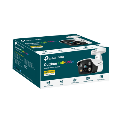 TP-Link VIGI C340-W 4MP Outdoor Full-Color Wi-Fi Bullet Network CCTV Camera 2K QHD (4mm) Ceiling/Wall/Pole with Up to 150Mbps 2x2 MIMO Wireless Transmission, Two-Way Audio Human/Vehicle Smart Detection, IP66 Waterproof, microSD Memory
