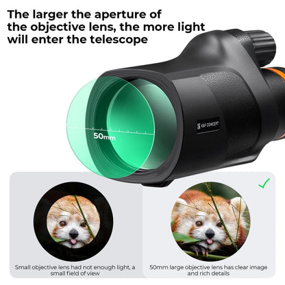 K&F Concept 12x50 Portable HD Waterproof Monocular Telescope with Fully Multi-Coated BAK-4 Prism Lens, 50mm Large Aperture, Ultra-Long-Range Field of View, Easy Focus and Lanyard for Outdoor Sports Hunting Hiking Camping Travel Photography