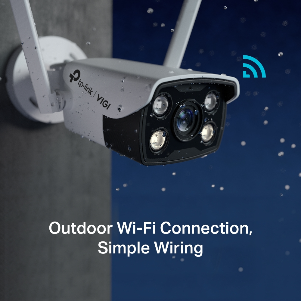 TP-Link VIGI C340-W 4MP Outdoor Full-Color Wi-Fi Bullet Network CCTV Camera 2K QHD (4mm) Ceiling/Wall/Pole with Up to 150Mbps 2x2 MIMO Wireless Transmission, Two-Way Audio Human/Vehicle Smart Detection, IP66 Waterproof, microSD Memory