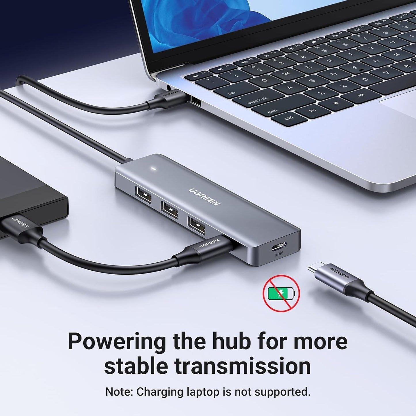 UGREEN 4-Port USB 3.0 Hub with USB A and USB C Data Ports, 5Gbps Transmission Speed and 0.6 Meter Extended Cable for Laptop, Computer, PC, Windows, macOS, Flash Drives, HDD, SDD | 15920