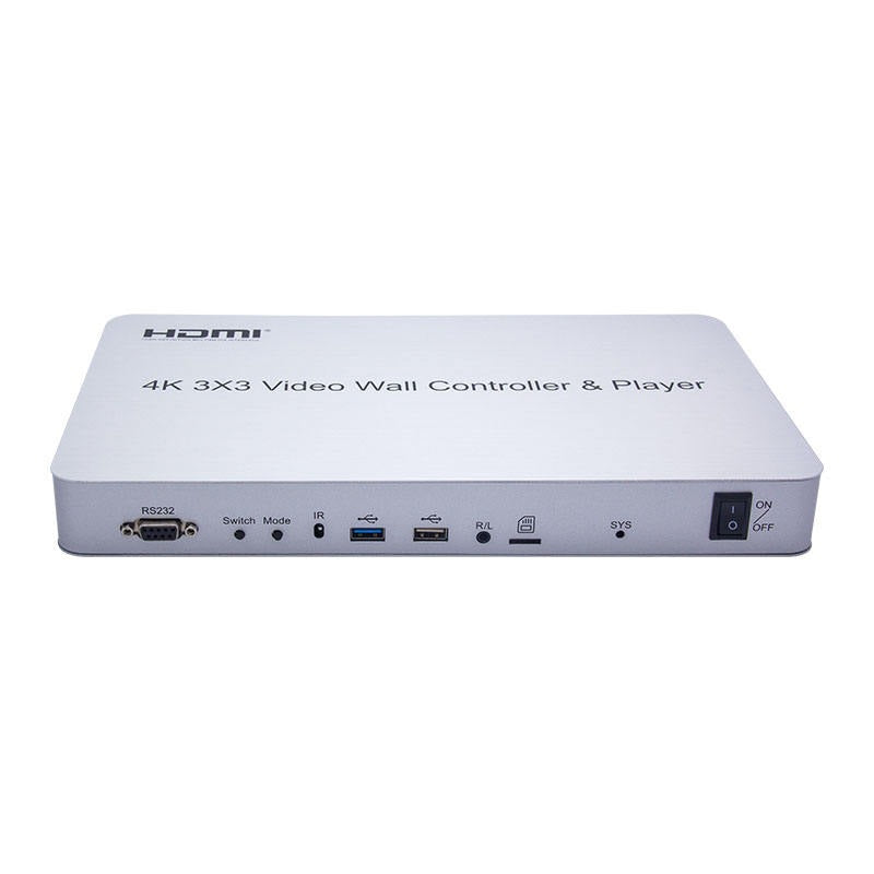 ArgoX 4K 3x3 Video Wall Controller & Player HDMI Input with 9 HDMI Outputs, Multiple Splicing Methods, Supports 2-Way USB2.0 Input, 3.5mm Audio Input, SD Card Signal Input, U Disk, and IR Control | HDVW3X3-M
