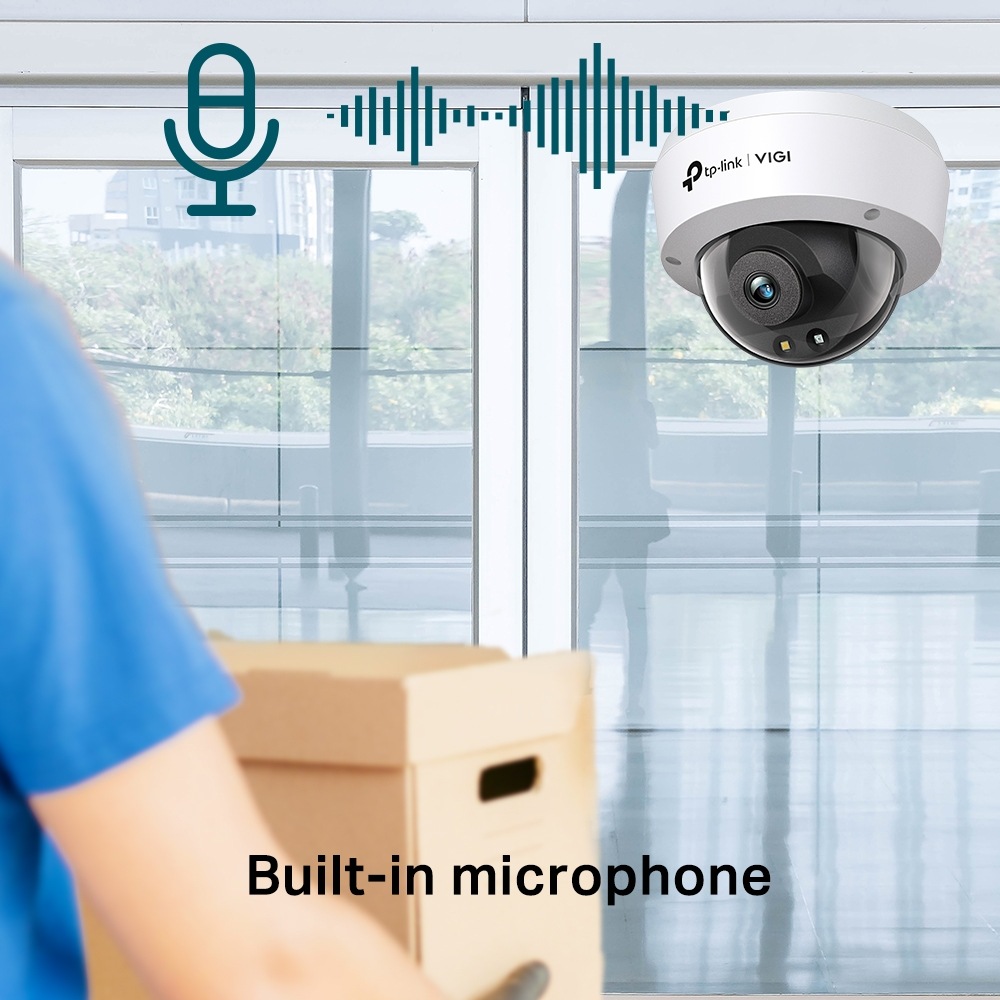 TP-Link VIGI C240 4MP Full-Color Dome Network CCTV Camera 2K QHD (2.8mm) Ceiling/Wall Mounting with Built-in Microphone, Human/Vehicle Smart Detection, IK10 Vandal Proof & IP67 Waterproof, 12V DC/PoE, microSD Memory, Remote Monitoring