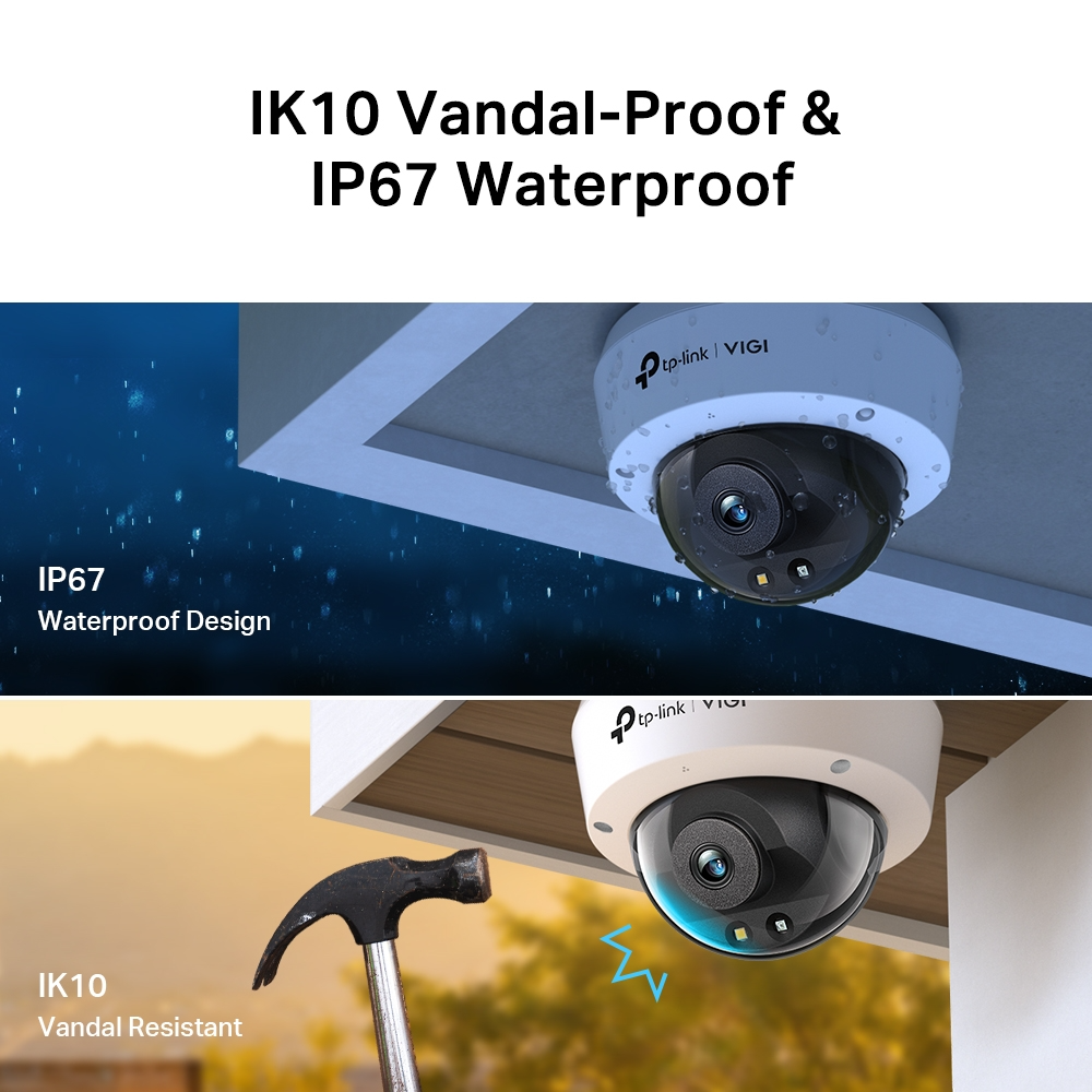 TP-Link VIGI C230 3MP Full-Color Dome Network CCTV Camera 2K QHD (2.8mm) Ceiling/Wall Mounting with Built-in Microphone, Human/Vehicle Classification, Smart Detection, IK10 Vandal Proof & IP67 Waterproof, 12V DC/PoE, Remote Monitoring