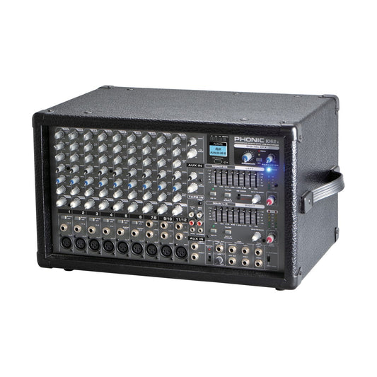 Phonic POWERPOD 1062R 600W 10-Channel Powered Mixer with DFX, USB Recorder, Dual 8-Band Graphic Equalizers, Two Super Hi-Z Inputs, Two Built-in Limiters, and Trim Control for Record Level Matching
