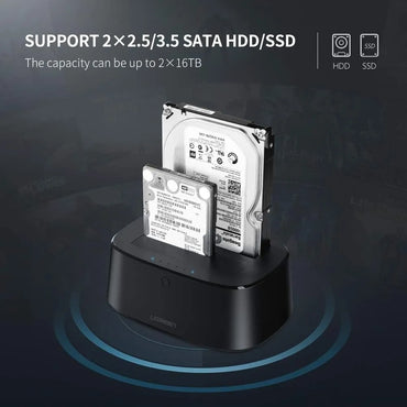 UGREEN 2.5-3.5 Inch SATA III HDD/SSD to USB 3.0 Dual-Bay Hard Drive Docking Station with Duplicator Cloning Function Button, 5Gbps Data Transfer & 16TB Storage Support for PCs, Computer Desktops & Laptops (Windows, macOS, Linux & Chrome)