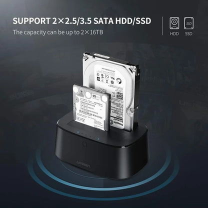 UGREEN 2.5-3.5 Inch SATA III HDD/SSD to USB 3.0 Dual-Bay Hard Drive Docking Station with Duplicator Cloning Function Button, 5Gbps Data Transfer & 16TB Storage Support for PCs, Computer Desktops & Laptops (Windows, macOS, Linux & Chrome)
