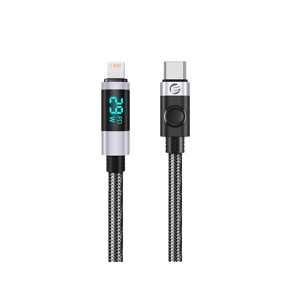 ORICO 2M LDC2L Series USB Type-C Male to Lightning Male Data and Charging Nylon Braided Cable with PD 29W, 480Mbps Transfer Rate with LED Display and E Marker Chip for Smartphone | Black