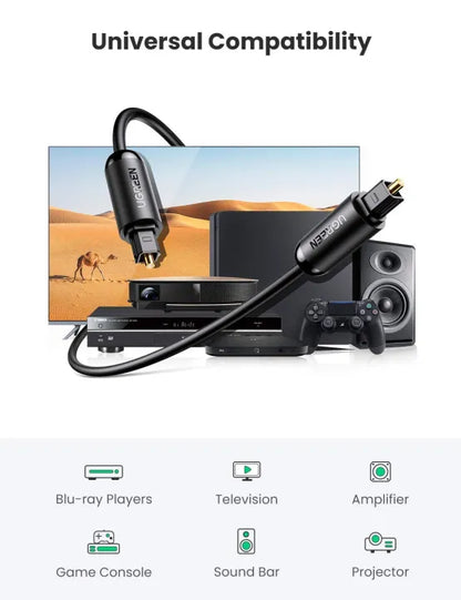 UGREEN Male to Male Fiber Optical Toslink Connector Audio Cable for TV, CD/DVD/Blu-Ray Player, Game Console to Speaker, Soundbar, Amplifier, etc. (1 Meter  / 1.5 Meter / 2 Meters / 3 Meters) | JG Superstore