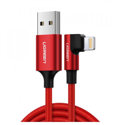 [CLEARANCE] UGREEN 1 Meter USB A 2.0 Male to Lightning Right Angle Nylon Aluminum Braided Fast Charging Cable with 480Mbps Data Transfer Speed for iPhone 11/11 Pro / 11 Pro Max / XS Max / XS / XR / X / 8/8, iPad Air / iPad mini / PRO - Red | 60555