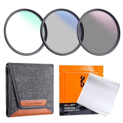K&F Concept Nano K Series 3pcs Slim Lens Camera Optical Filter Kit with Lens Cleaning Cloth & Filter Pouch (MCUV+CPL+ND4) Waterproof HD HMC Multi-Coated UV Coated Polarize (37mm 40.5mm 43mm 46mm 49mm 52mm 58mm 62mm 67mm 72mm 77mm 82mm)