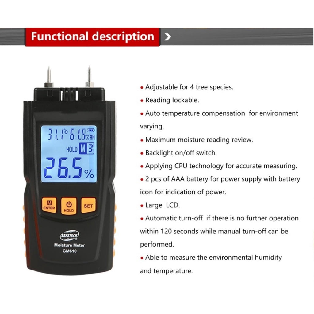 Benetech GM610 Portable Wood Moisture Tester Meter