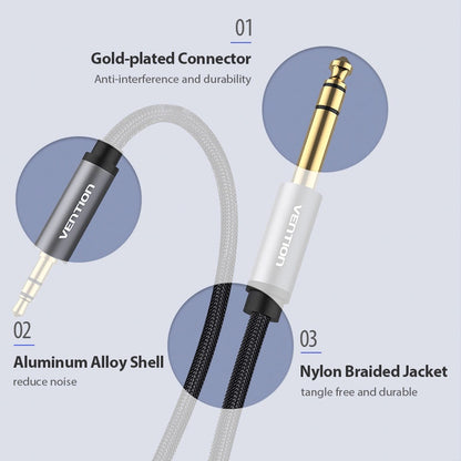 [CLEARANCE] Vention 3.5mm Male to 6.5mm Male Nylon Braided Gold Plated (BAI) Audio Cable for Microphones, Amplifiers, Sound Box, Laptops and Mobile Phones (Available in Different Lengths)