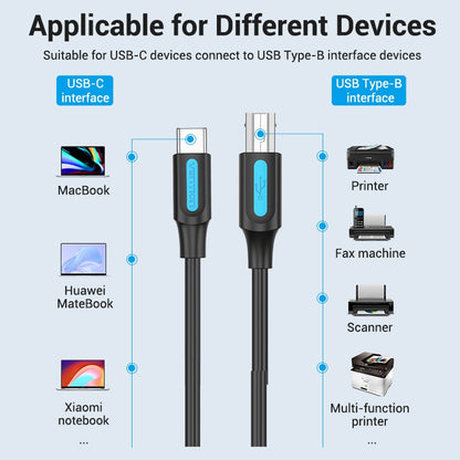 [CLEARANCE] Vention USB 2.0 C Male to B Male 2A (CQU) 480Mbps Cable Black (Available in Different Lengths)