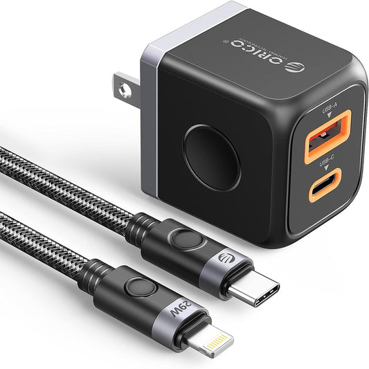 [CLEARANCE] ORICO PD 30W Fast Charger Kit with Mini GaN Quick-Charging Wall Power Adapter, (1m) USB-C to (USB-C, Lightning) Fast Charging Cable, Nylon-Coted, 480Mbps Transfer Rate for Apple Devices, Smartphones, Tablet, macOS | M30C | JG Superstor