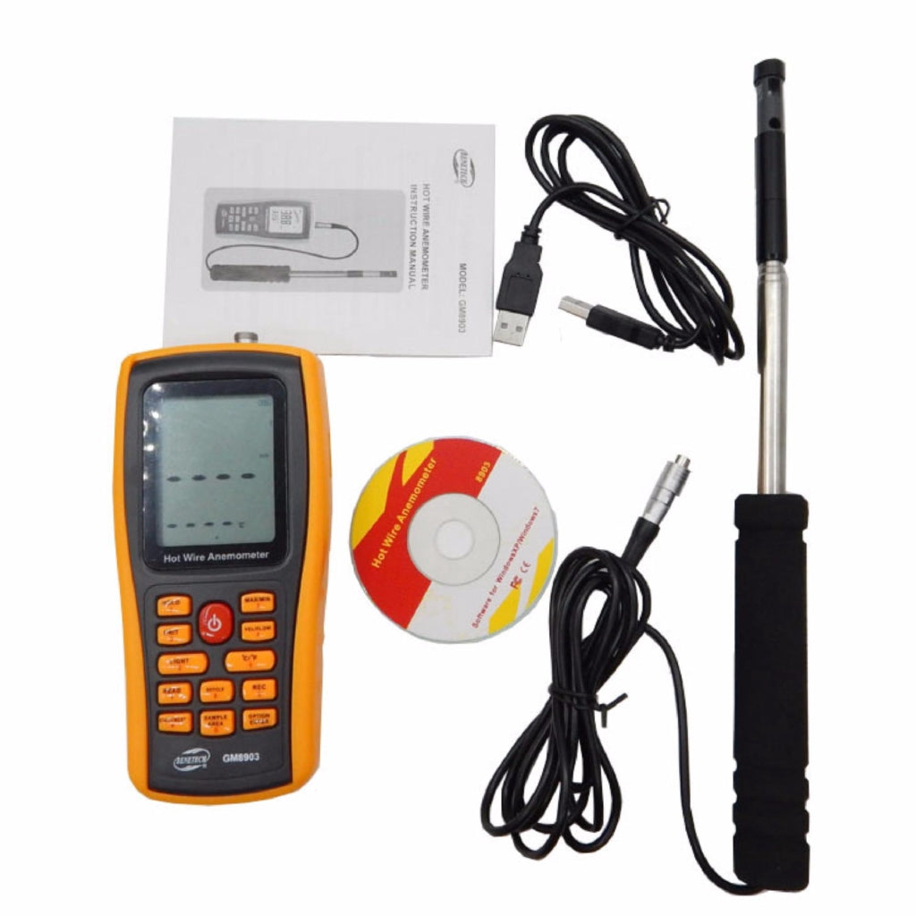 Benetech GM8903 Hot Wire Digital Anemometer 0~30m/s Air Temperature Meter 0~45C Wind Speed Flow Tester with USB