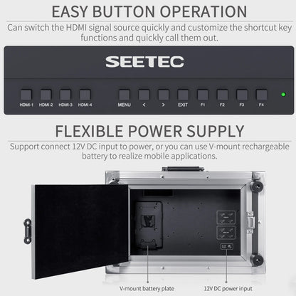 FEELWORLD SEETEC ATEM156 15.6" IPS 4K HDMI Carry-On Multicamera Director Live Streaming Broadcast Monitor with Portable Flight Case & V-Mount Battery Plate