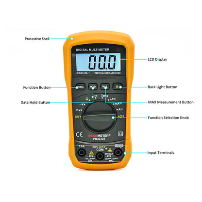 PeakMeter PM8233E Electrical Digital LCD Multimeter Voltmeter Ammeter AC DC OHM Volt Tester Multitester Current Resistance