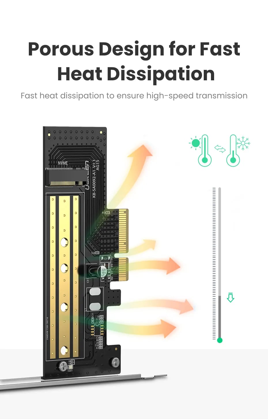 [CLEARANCE] UGREEN M.2 NVME to PCI-E 3.0 x4 Expansion Card Adapter with x4 / x8 / x16, M M+B Key and 32Gbps Transfer Speed for PC Computer CPU Tower Desktop | 70503