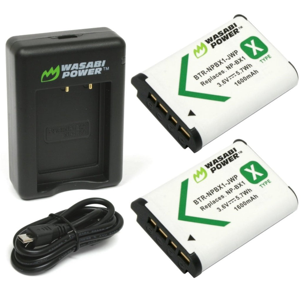 Wasabi Power NP-BX1 NPBX1 (2 Pack) 3.6V 1600mAh Battery and Dual USB Charger Kit with Power Indicators for Sony NP-BX1/M8 and Cyber-Shot DSC-HX80, HX90V, RX1, RX1R II, RX100 II III IV V VA VI, FDR-X3000, HDR-AS50, AS300, ZV-1 Digital Camera