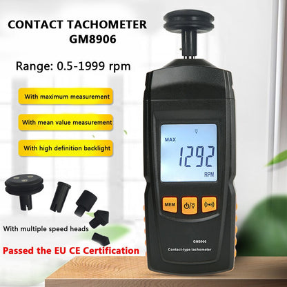 Benetech GM8906 Digital Handheld Contact Motor Tachometer LCD Speedometer Tach RPM Teste Rotate Speed Meter