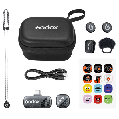 Godox Cube-S Kit 2 2-Person (2 TX + RX) 2.4GHz Wireless Lavalier Microphone System Bundle Set with Dual Channel Receiver and 850mAh Charging Case, Noise Reduction, Max 300m Operatiol Range and Godox Mic App Support | USB-C, L Type