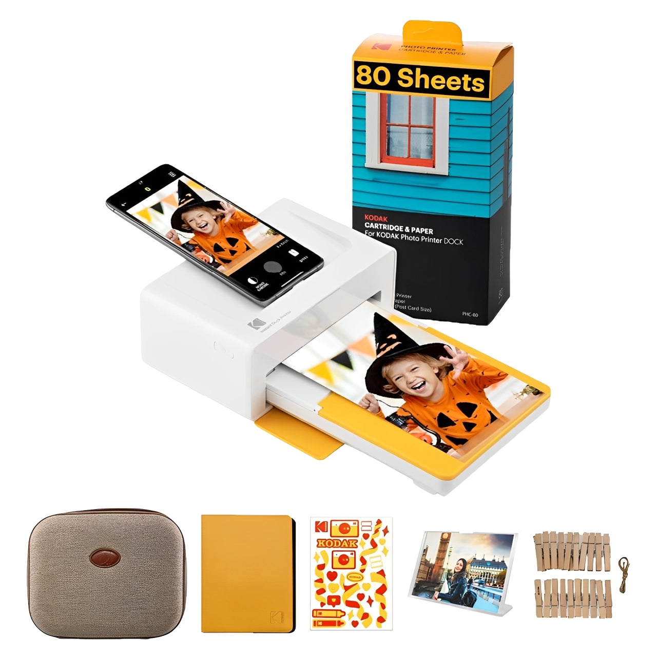 KODAK Dock Plus USB Type-C / Lightning Port Dock + Bluetooth Instant Photo Printer and Accessories Kit Bundle w/ 4" x 6" Prints, 10 + 80 Sheets, 4PASS Print Technology, Bordered / Borderless Printing & Mobile Smartphone App Support | PD460
